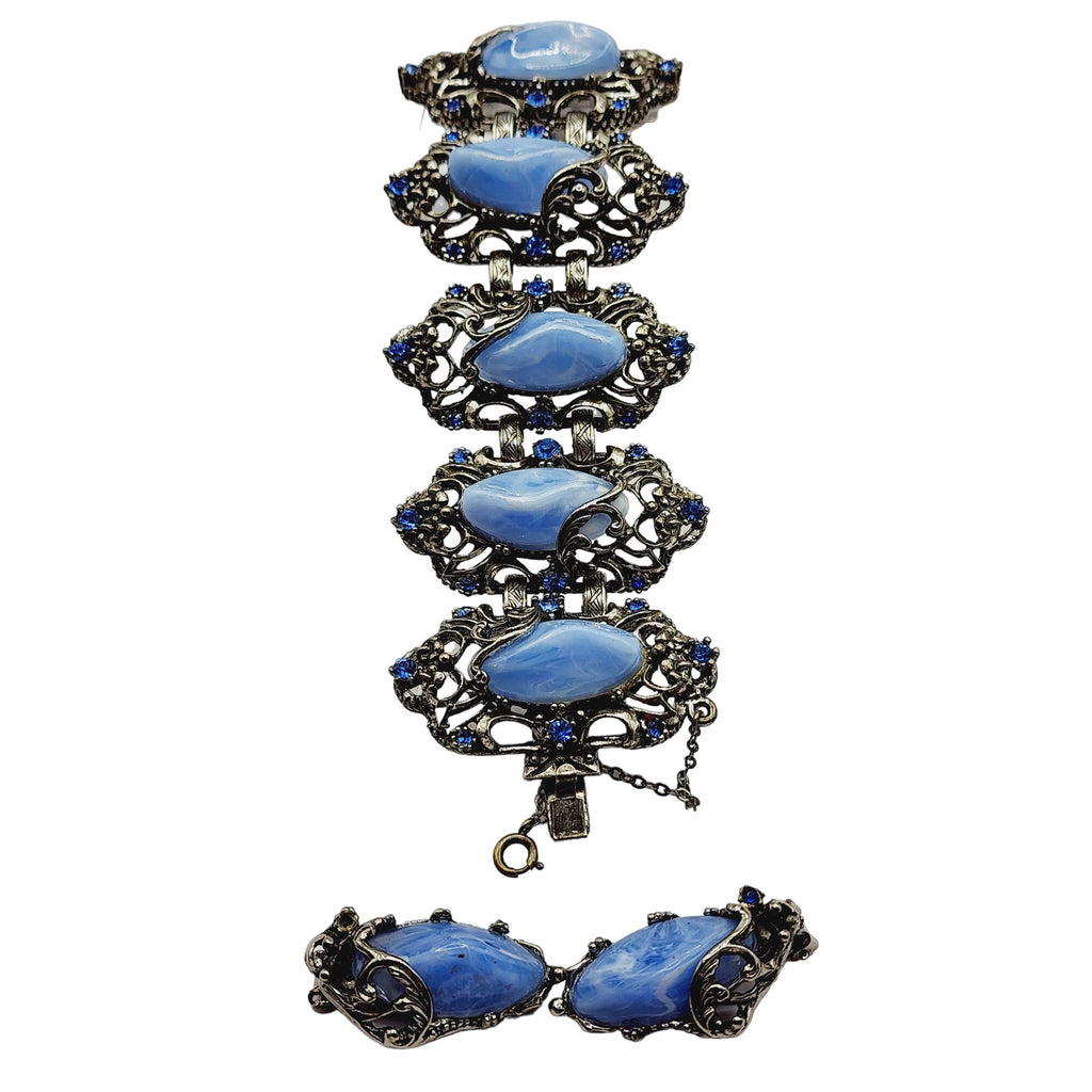Vintage Unsigned Elaborate Jewel Craft Selro Style Bracelet Set (A508)
