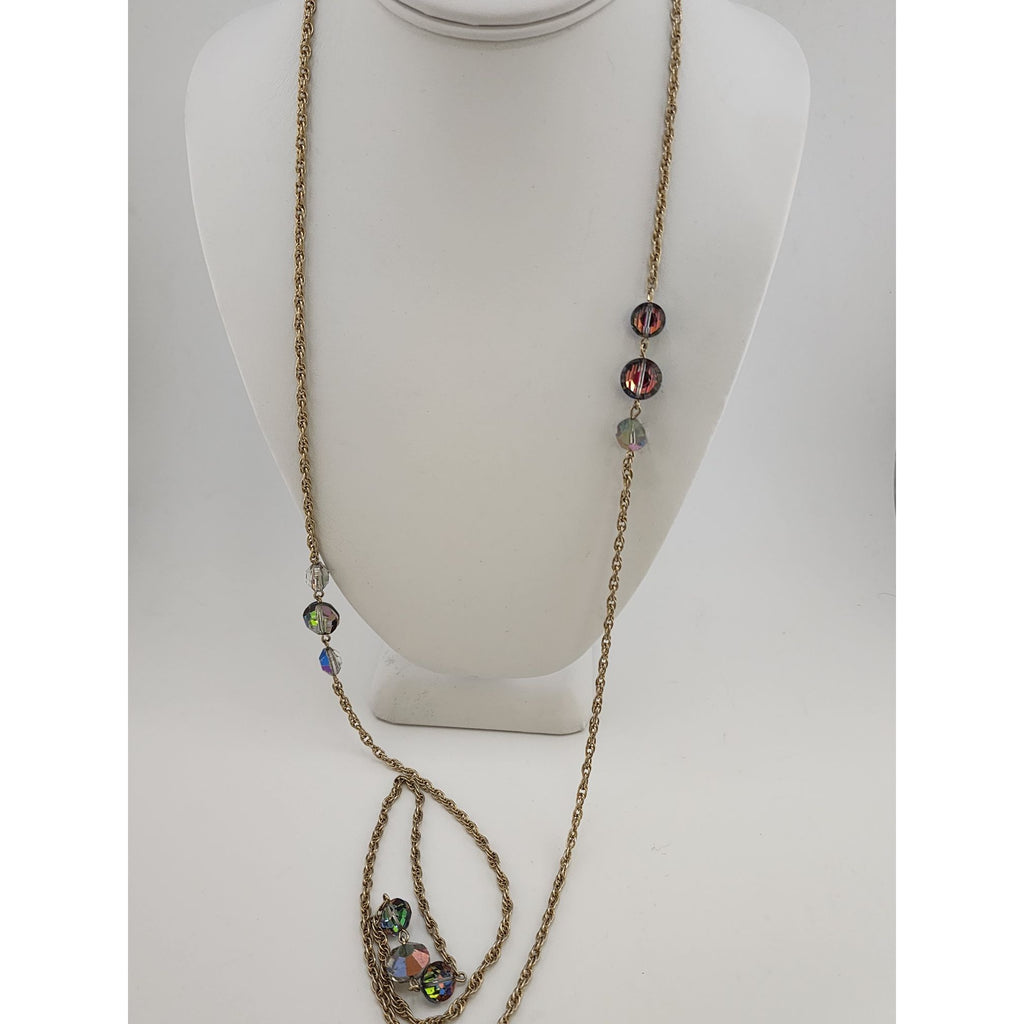 Vintage Ab Crystal & Chain Long Necklace (A3433)