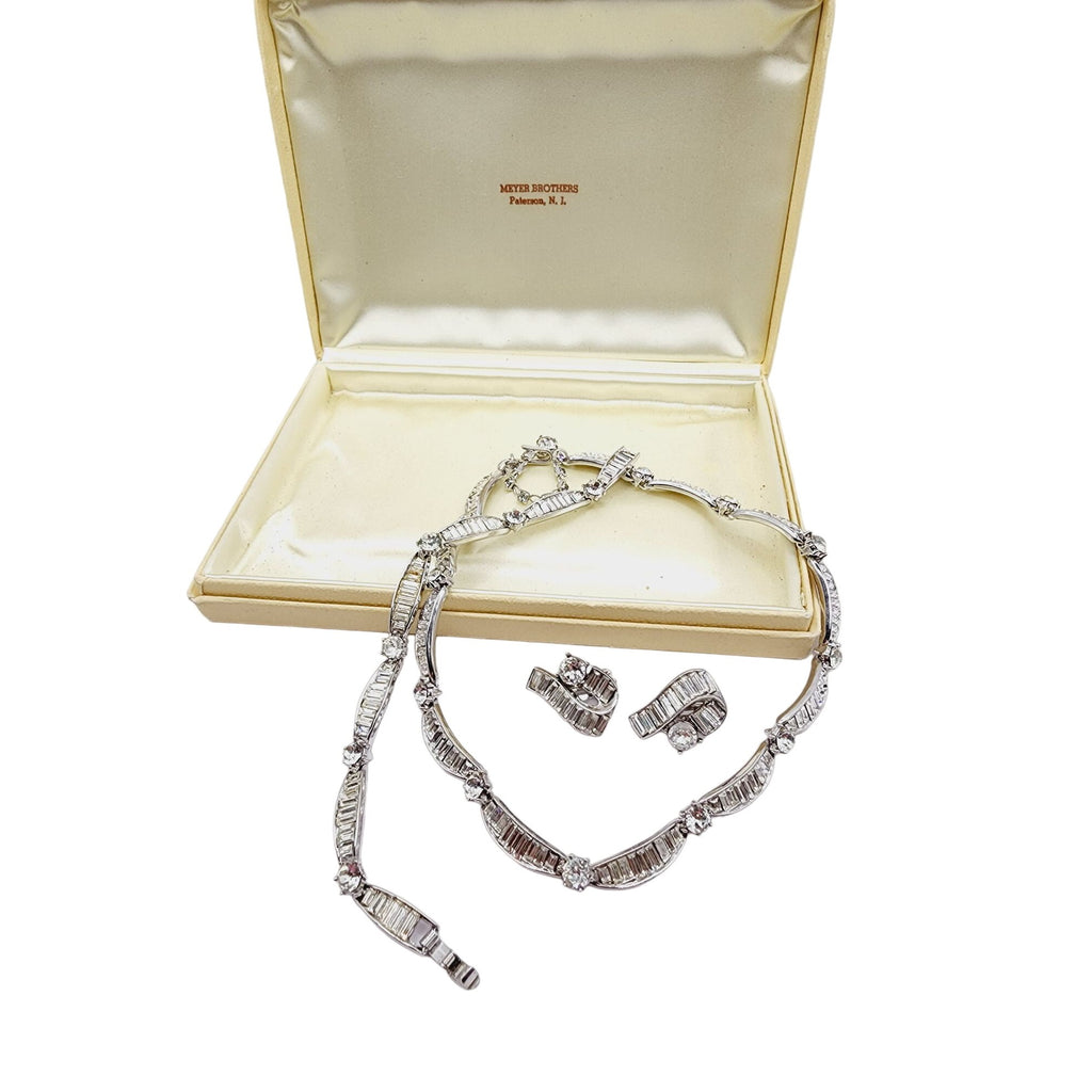 Vintage Signed Trifari Demi Parure Baguette Necklace Set (A497)
