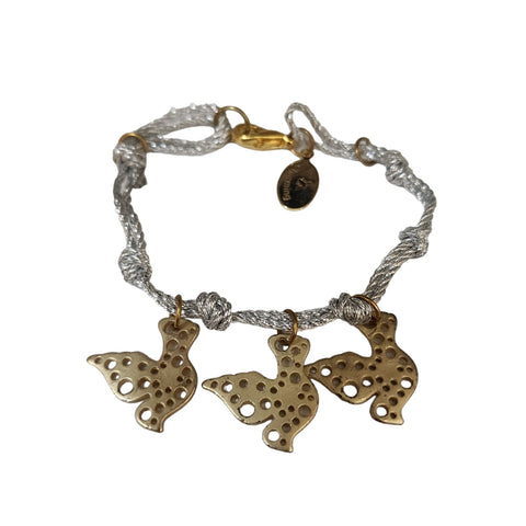 Vintage NOS Unsigned Bee Charming Silk Cord 4 Elements Charm Friendship Bracelet