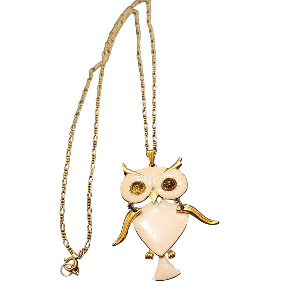 Vintage Signed Art Arthur Pepper Enamel Owl Pendant Necklace (A2339)