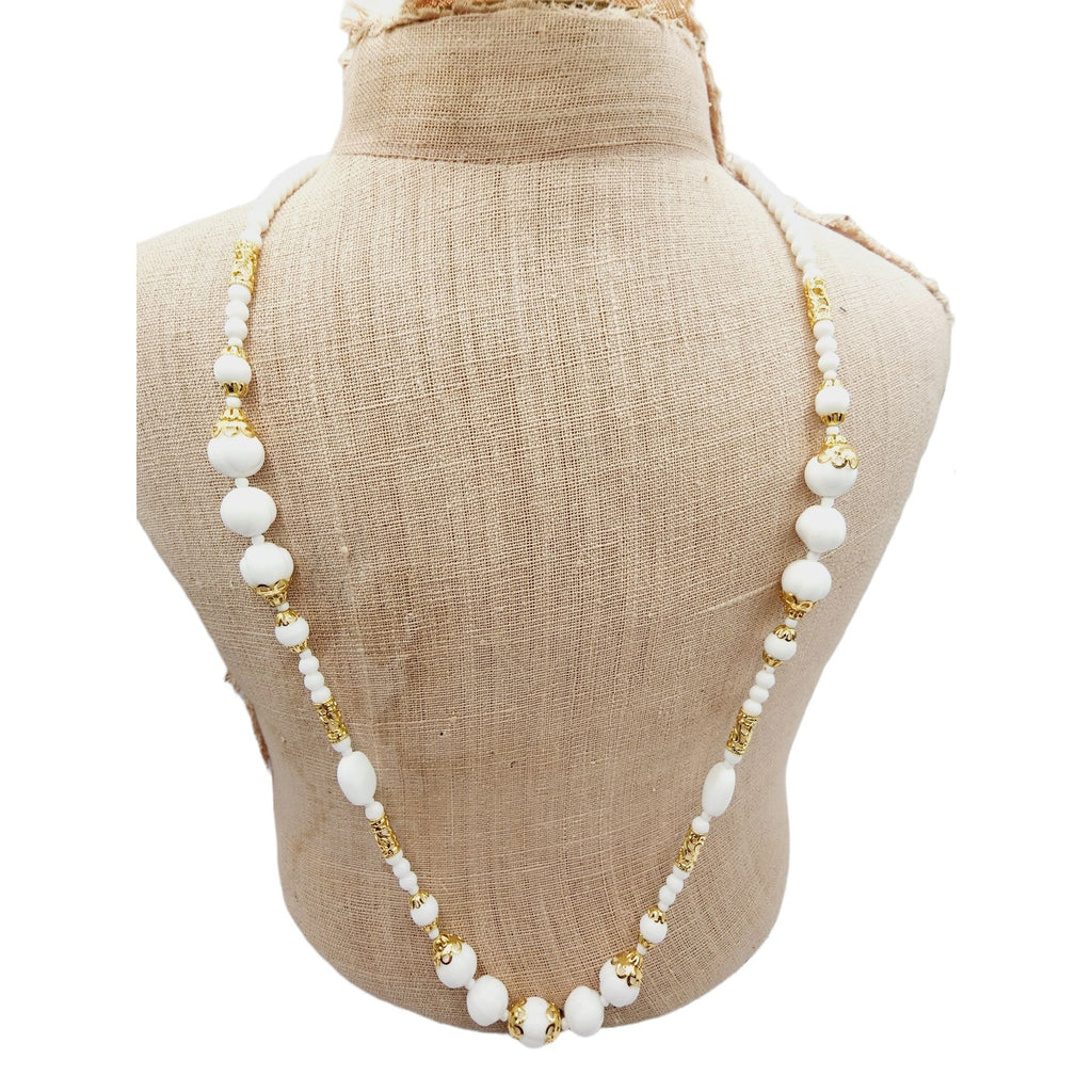 Vintage Bohemian Glass NOS Round Beads Necklace with Original Tag (A669)