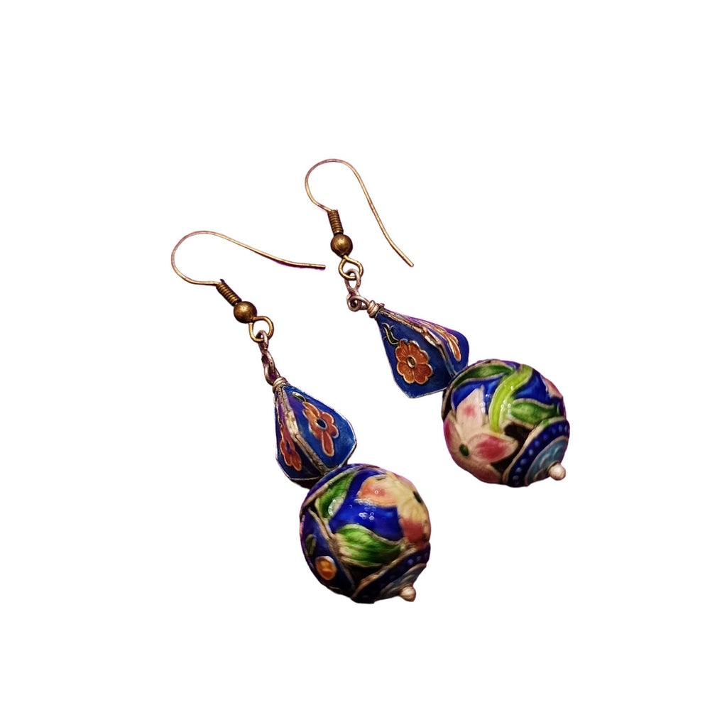 Vintage Cloisonne Beaded Pierced Earrings (A2027)