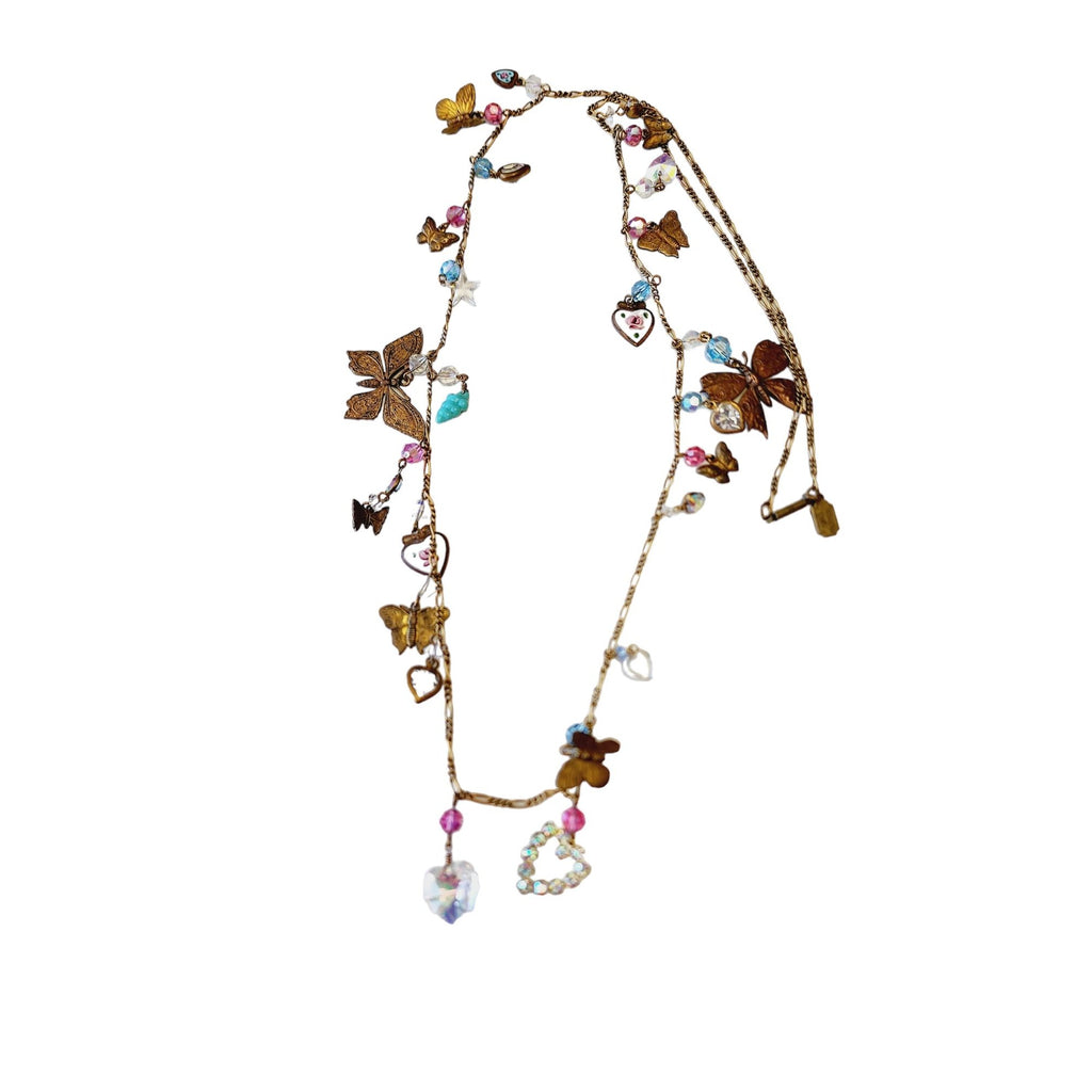 Vintage Pididdly Links Butterfly & Heart Crystal Necklace (A2238)