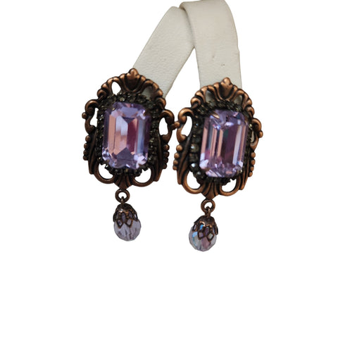 Antique Art Deco Light Purple Glass with Fancy Bezel Necklace (A4356)