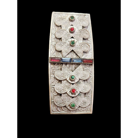 Vintage Czech Glass & Filigree Elaborate Panel Bracelet (A4360)