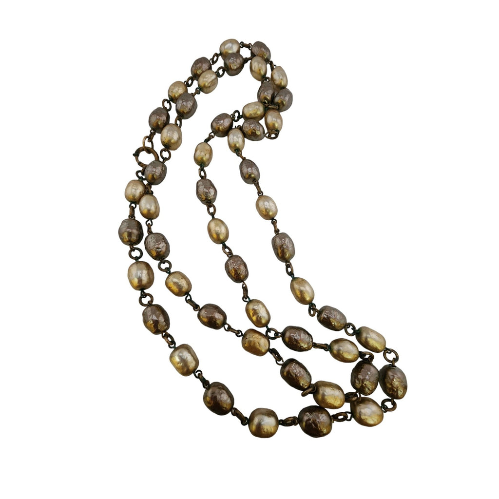 Vintage Early 2 Tone Pearl Long Necklace With Thumbless Clasp (A5217)