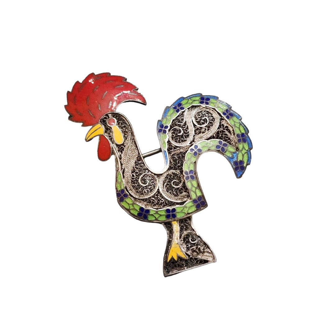 Vintage Signed Topazio Portugal 925 (Sterling) Enamel Brooch (A2350)