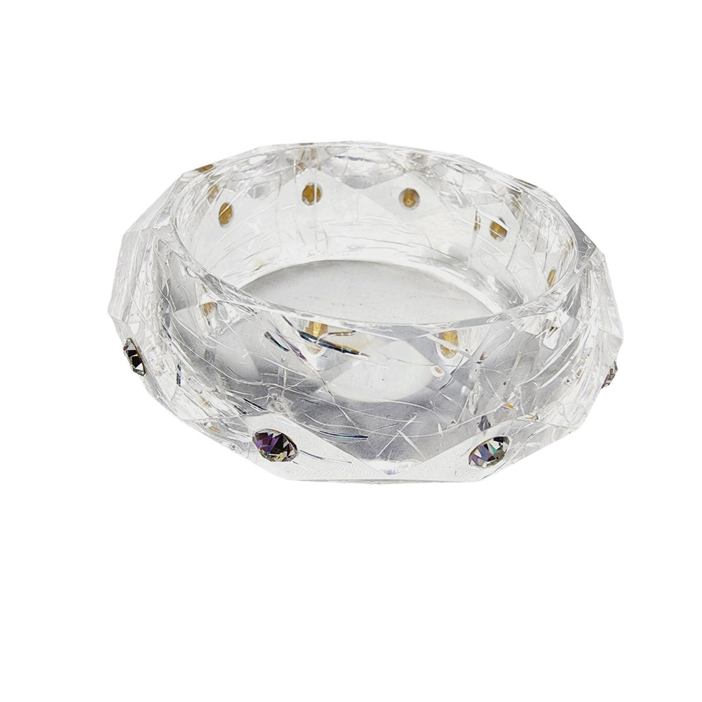 Vintage Crackle Lucite Rhinestone Bangle Bracelet (A1751)