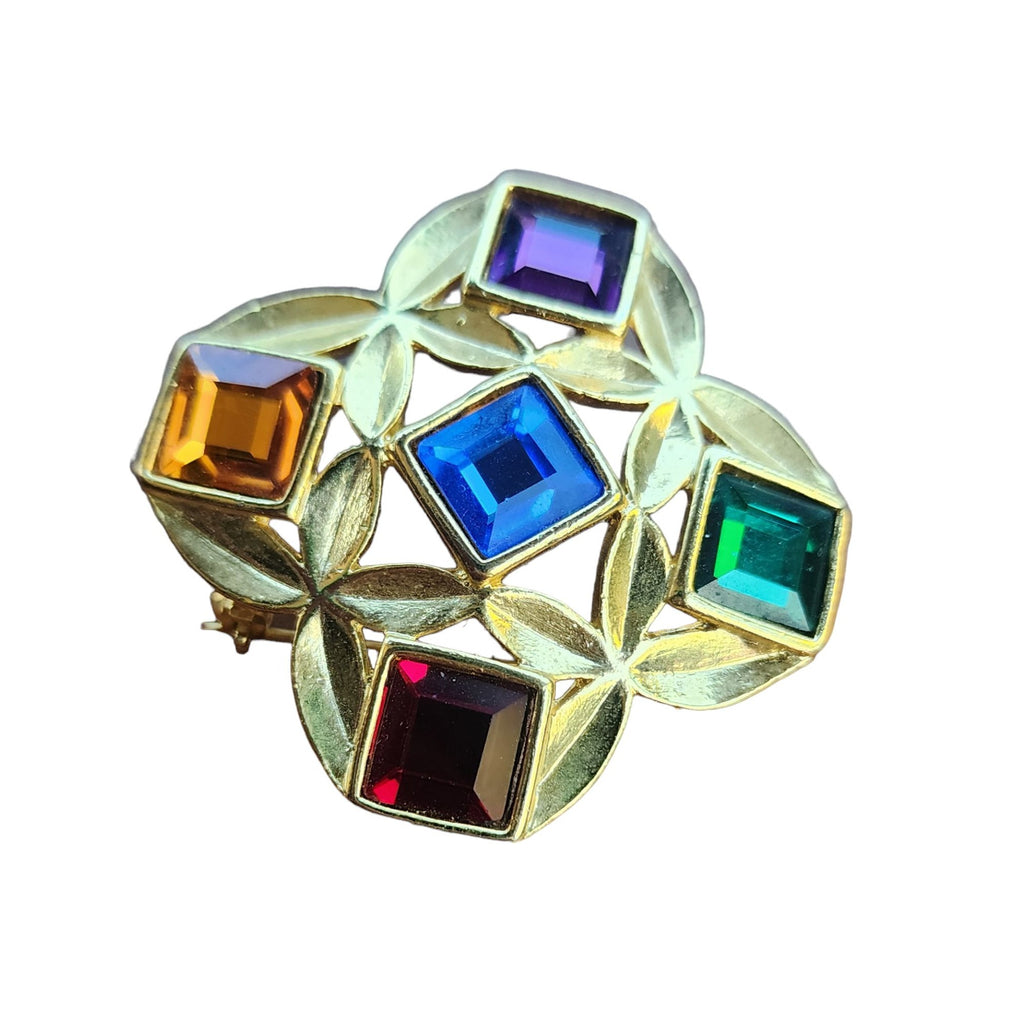 Vintage 80s Unsigned Glass Moghul Brooch Pendant (A4229)