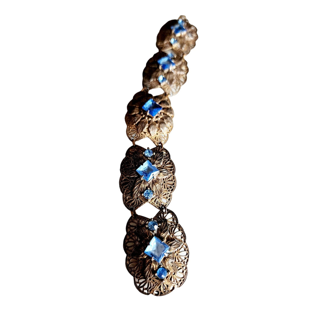 Vintage Czech Faceted Glass & Brass Filigree Bracelet (A4270)