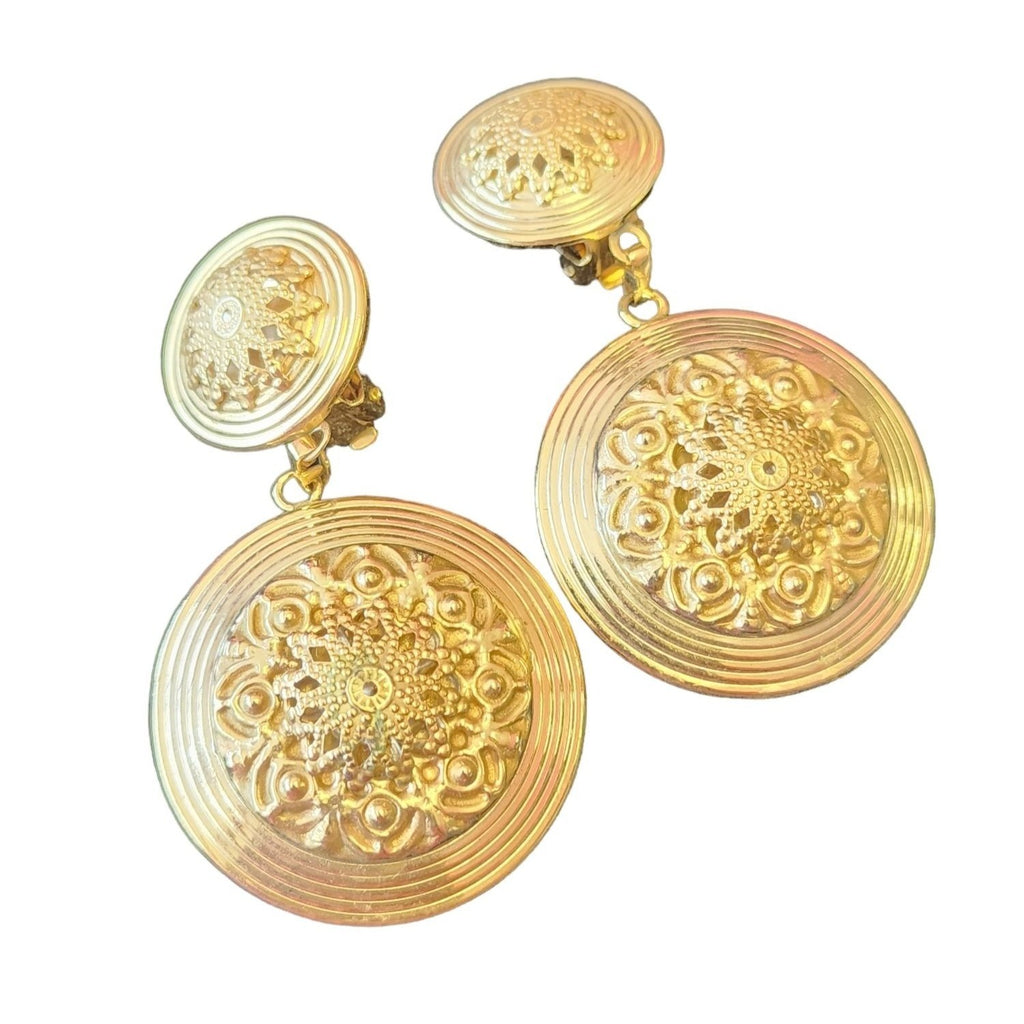 80's Decorative Vintage Metal Dangle Clip Earrings (A2226)