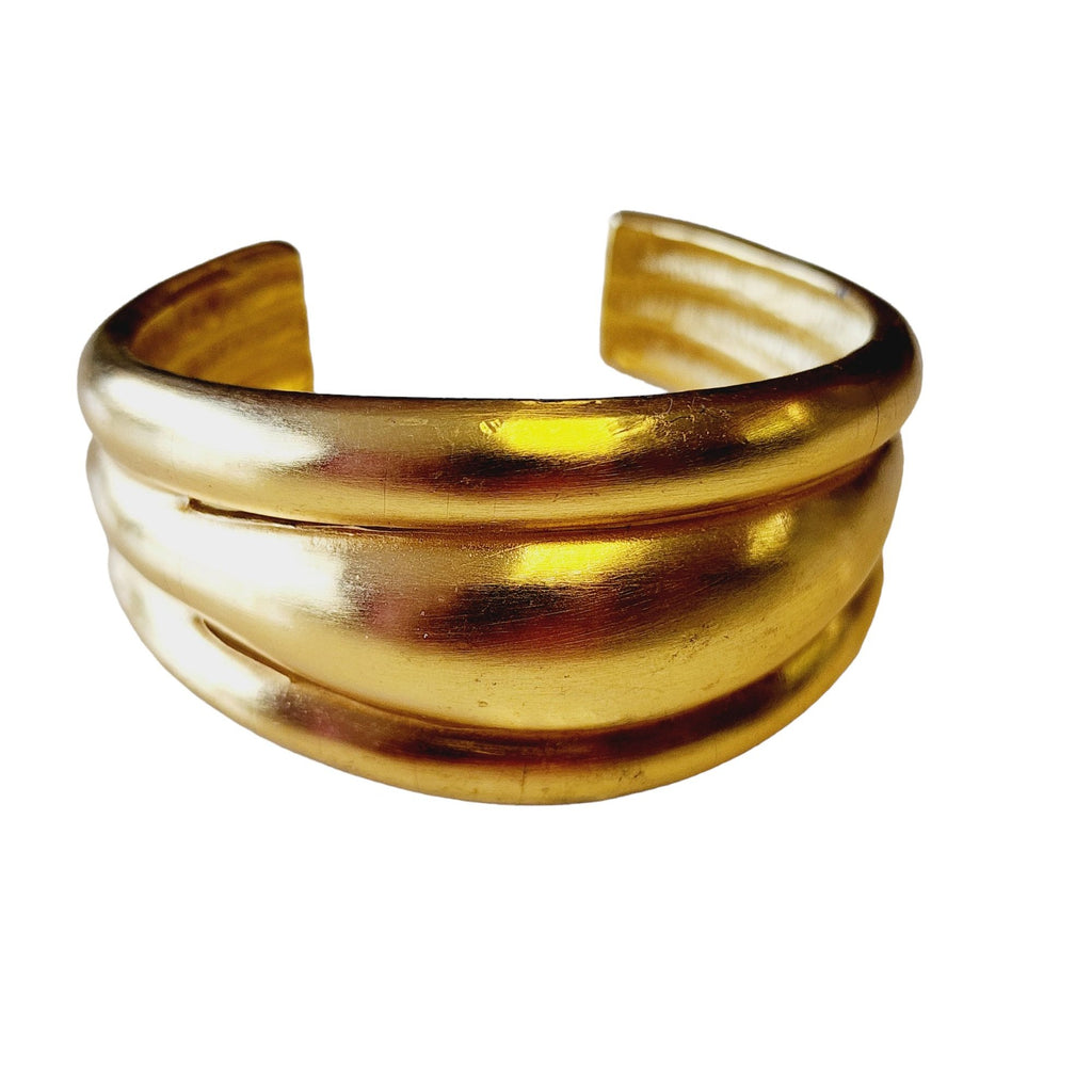 Vintage 80s Matte Gold Adjustable Cuff Bracelet (A2230)