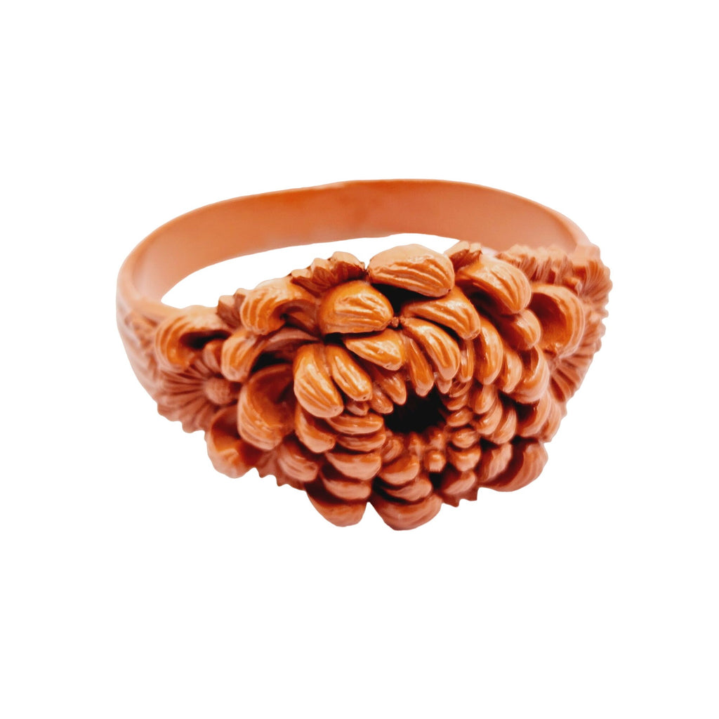 Antique Beautifully Carved Celluloid Flower Bangle Bracelet (A506)