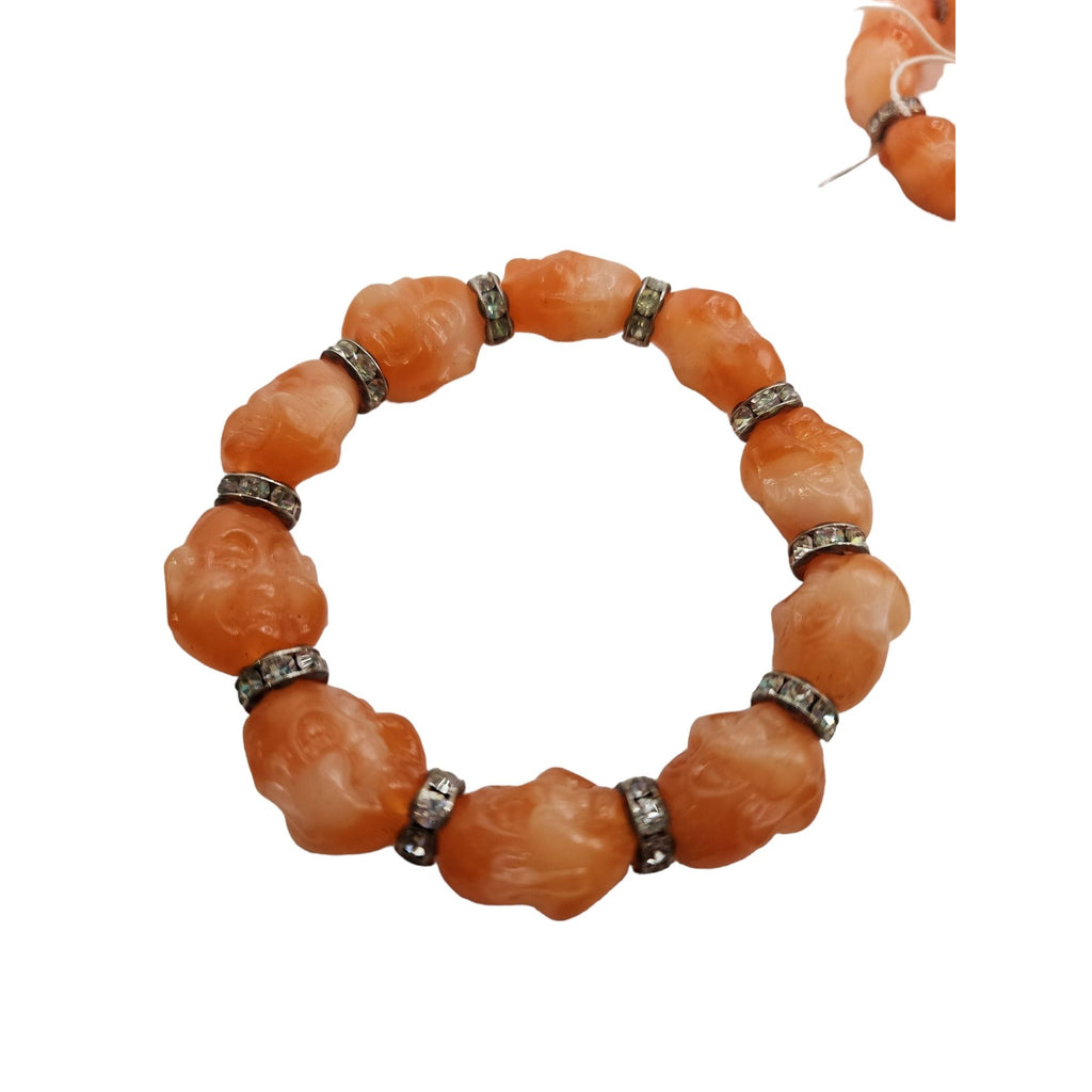 Vintage Coral Tone Resin Buddha Bracelet NOS (A4336)