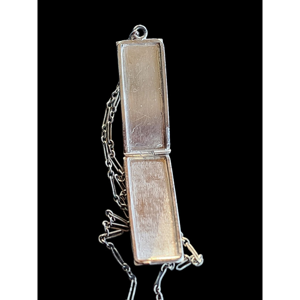 Antique Guilloche Unique Oblong Locket Pendant Necklace (A4089)