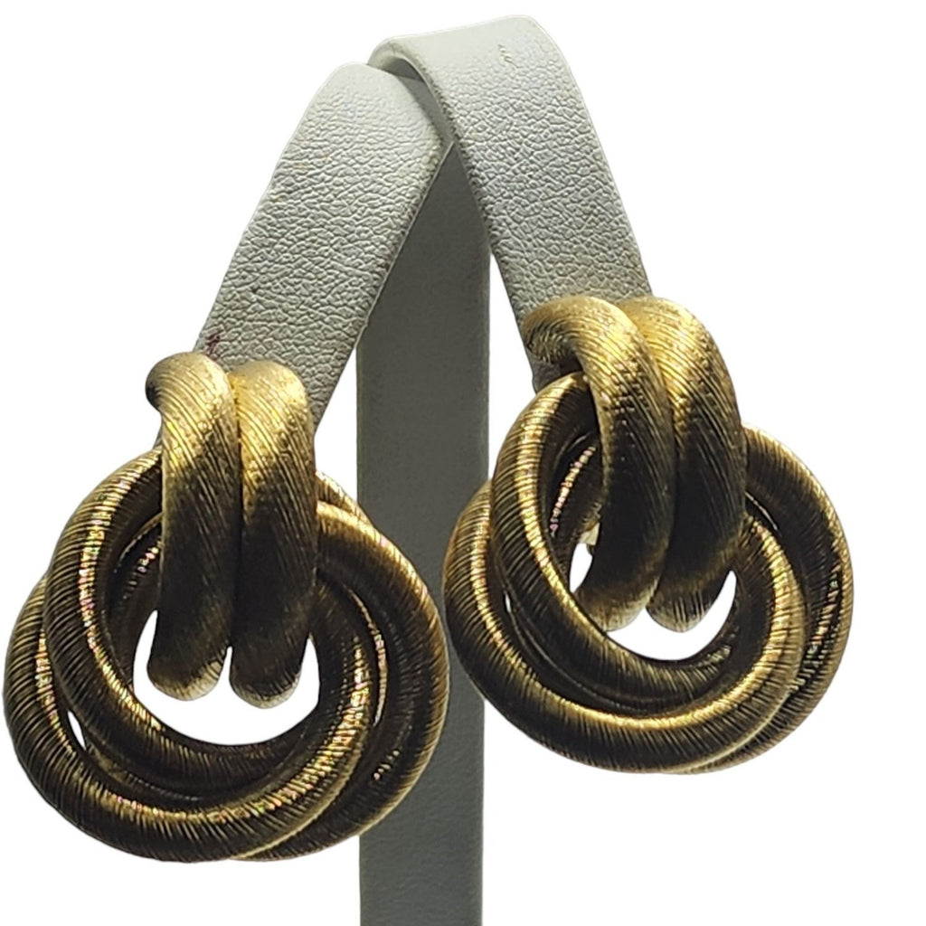 Vintage Givenchy Paris Matte Gold Textured Knot Clip Earrings (A2202)