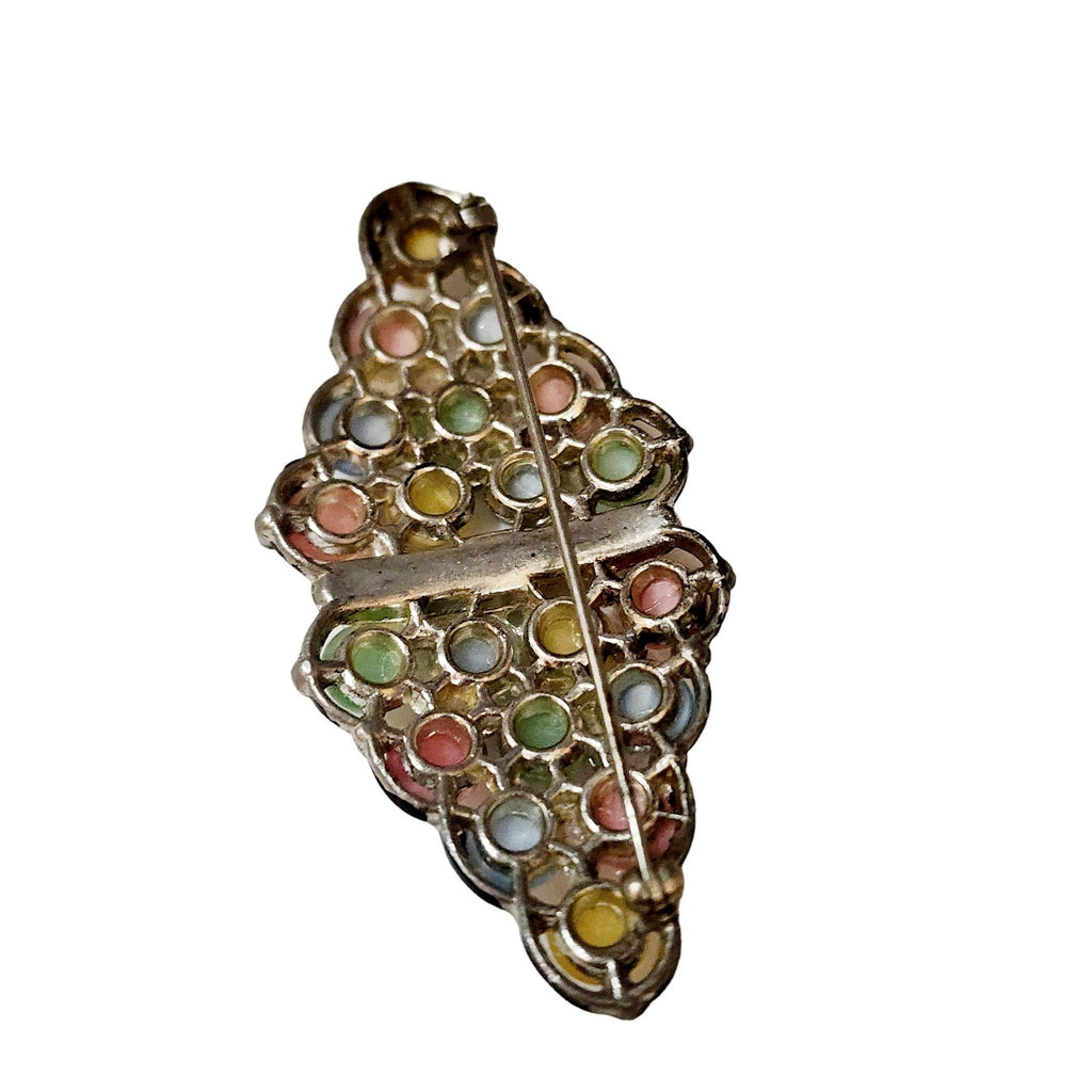 Vintage Glass Moonstone & Enamel Fruit Style Brooch (A4350)