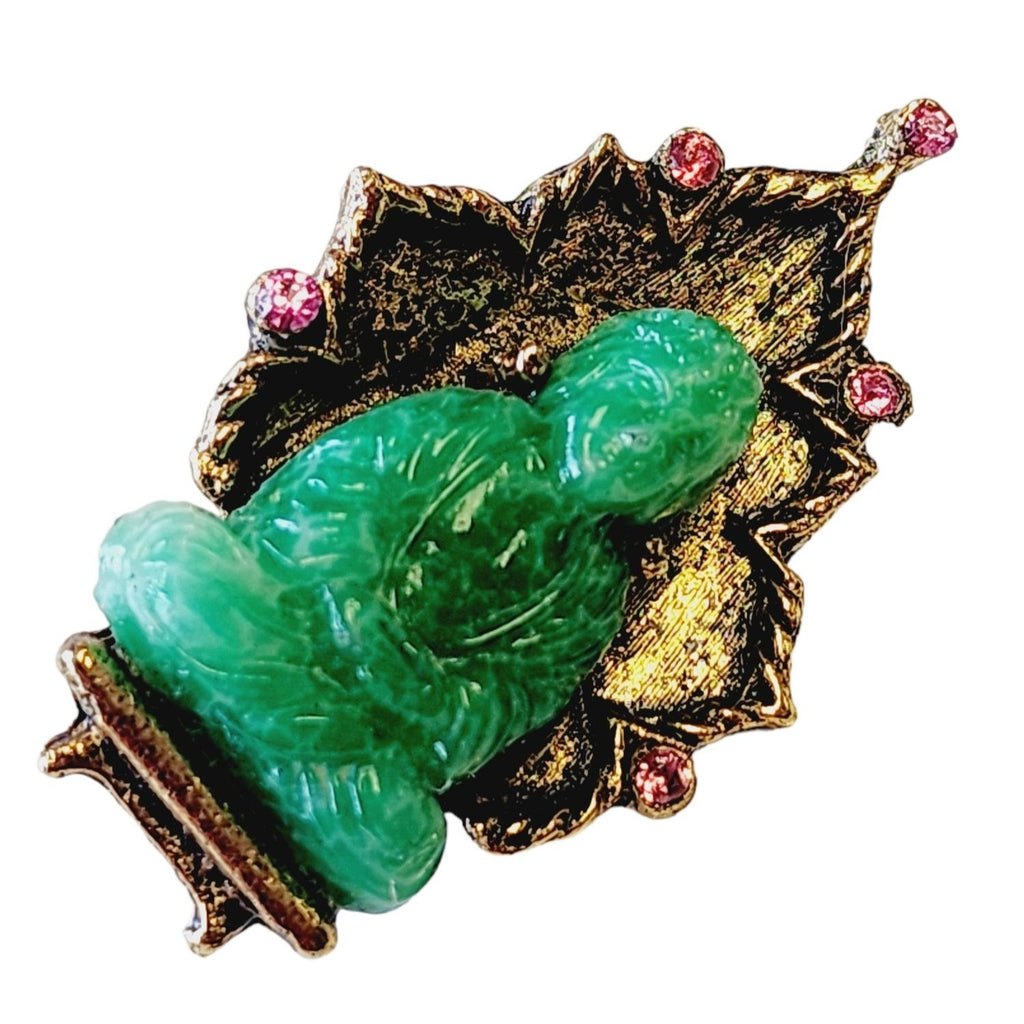 Vintage Signed Ambassador Glass Buddha Brooch (A2232)
