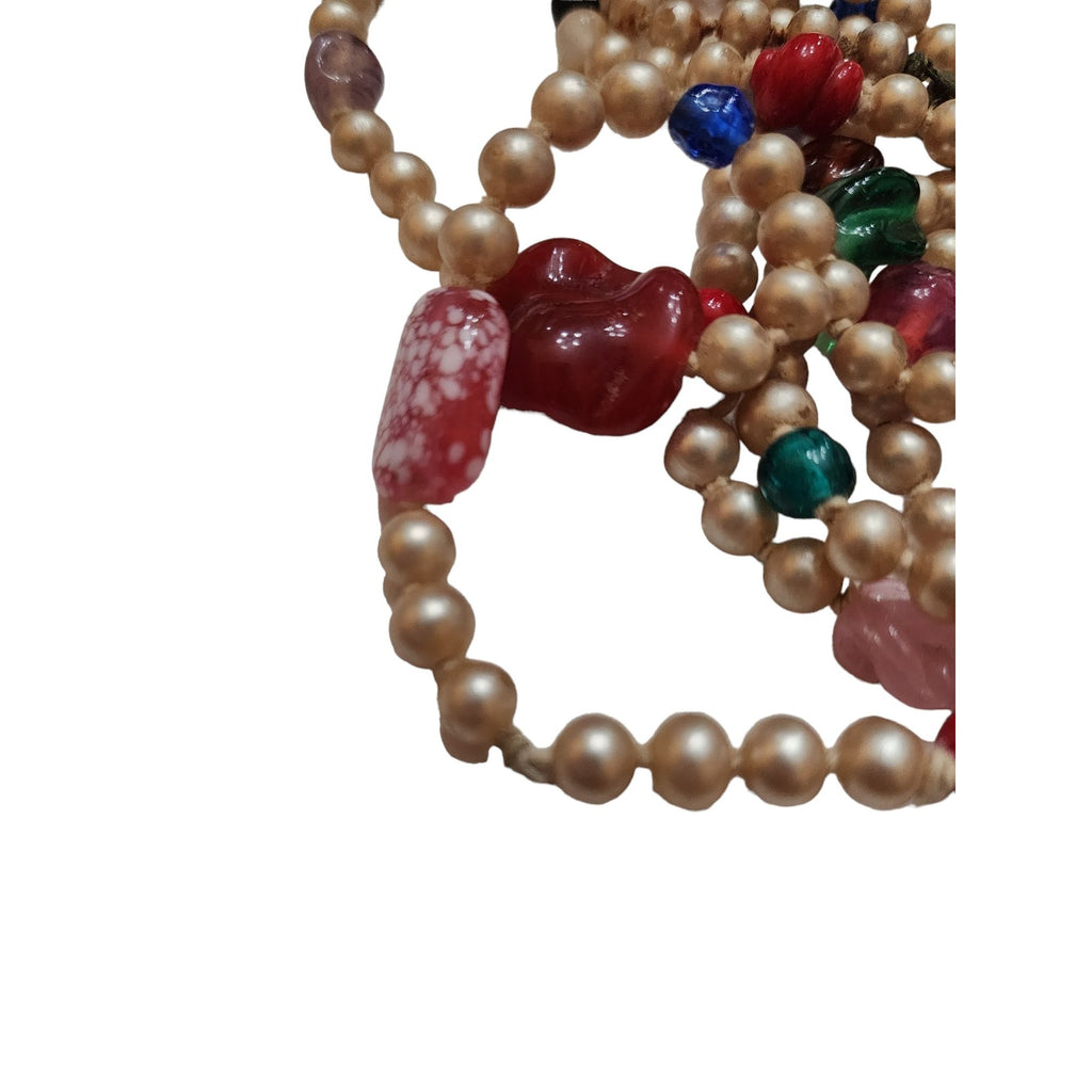Vintage 58" Glass Pearl & Art Glass Hand Knotted Necklace (A4348)
