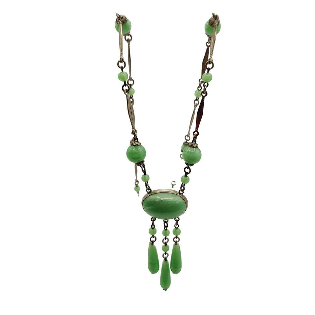 Vintage Czech Deco Pendant Necklace with Dangles (A574)