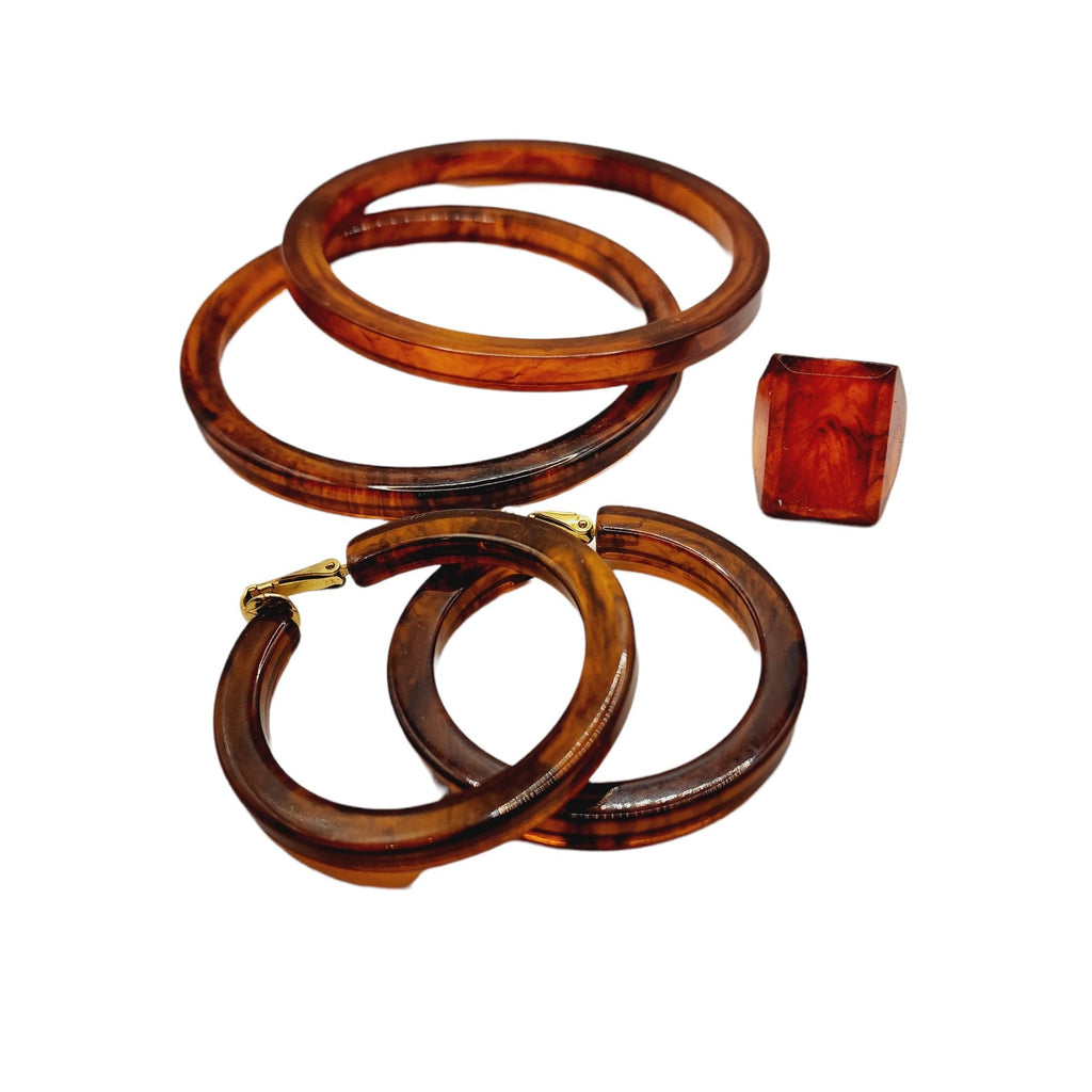 Vintage Acrylic Bangle Earring and Ring Set (A677)