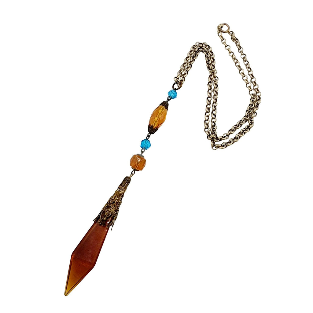 Vintage Topaz Colored Crystal Prism Necklace (A4839)