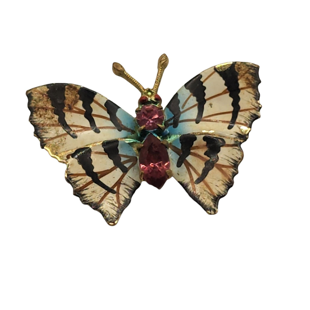 Vintage Enamel on Brass Butterfly Brooch (A665)