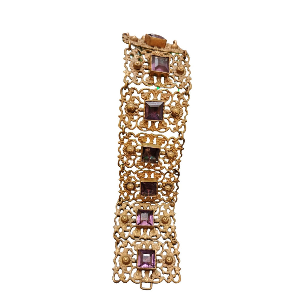 Vintage Etruscan Purple Glass Bracelet (A4427)