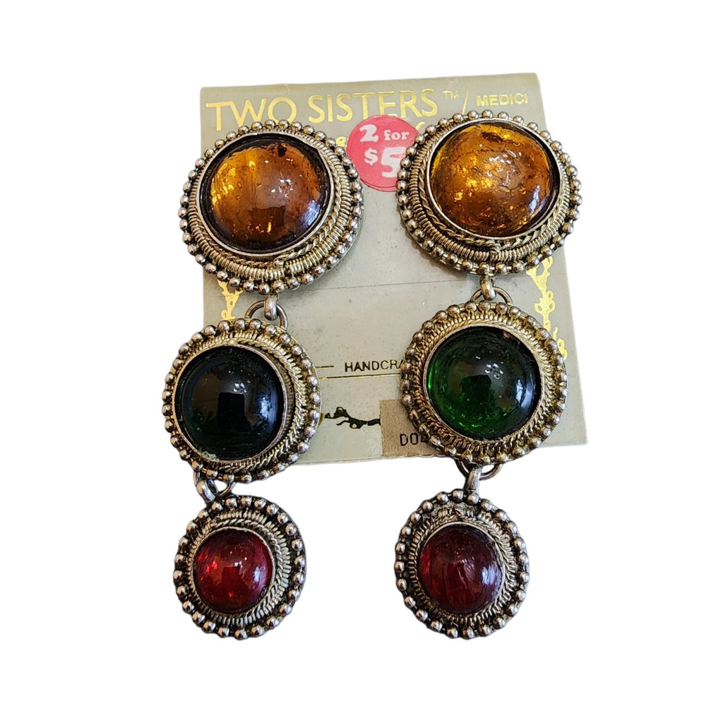 Vintage Two Sisters Glass Earrings on Original Card (A2068)