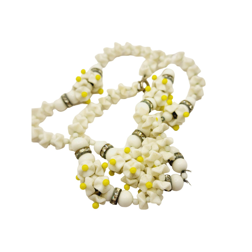Vintage Milk Glass & Rhinestone Necklace (A561)