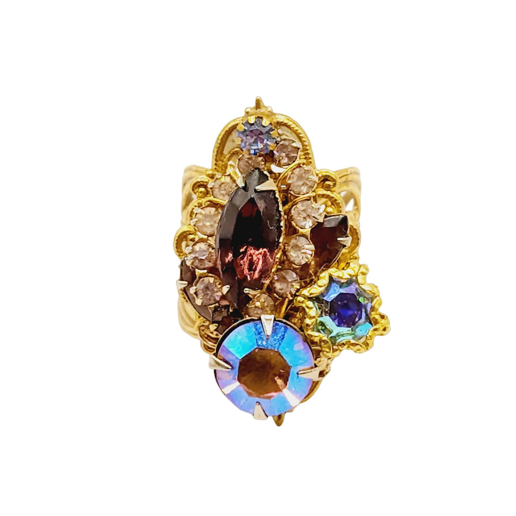 Vintage Signed Holman Hand Wired Rhinestone Adjustable Ring (A553)