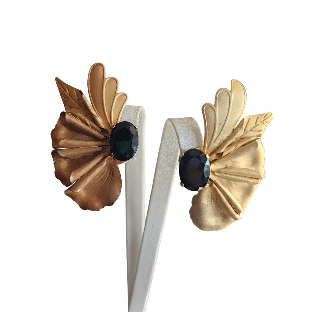 Vintage 80s Unusual Metal & Acrylic Free Form Clip Earrings (A4261)
