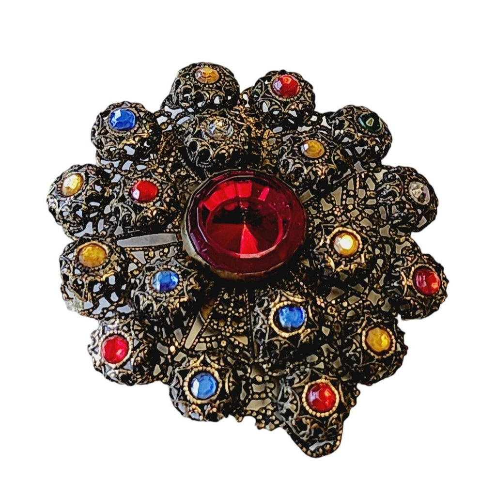 Vintage Brass Filigree Glass Dress Clip (A2221)