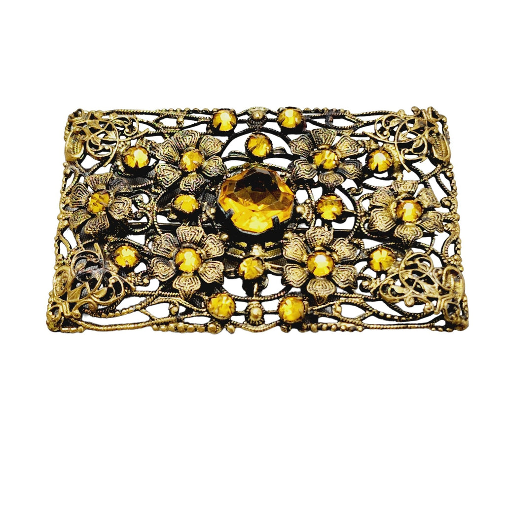 Vintage Czech Glass and Brass Brooch (A1332)