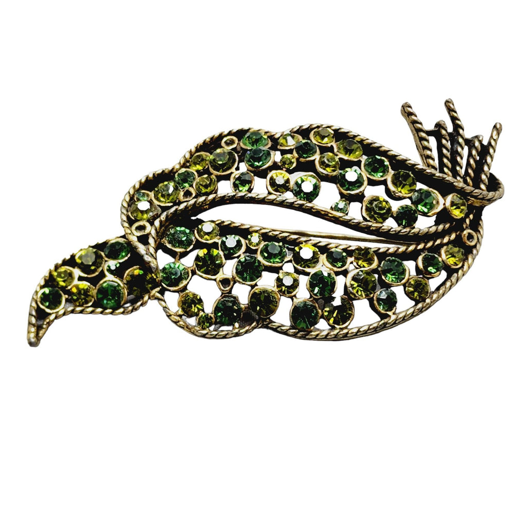 Vintage Signed Kramer Of New York Leaf Rhinestone Brooch (A1461)