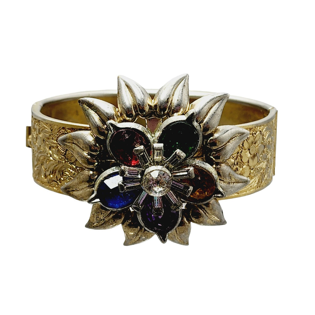 Stunning Antique Fruit Salad Glass Embossed Bangle Bracelet (A1691)