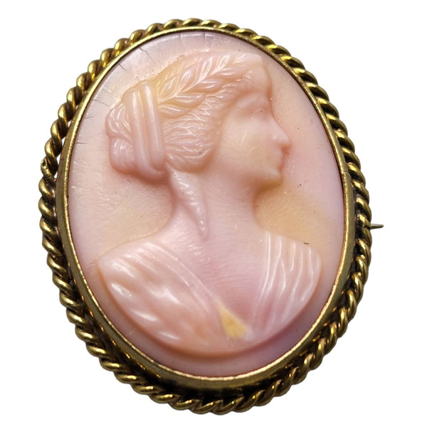 Vintage Pink Glass Gold Filled Cameo Brooch Sugar NY