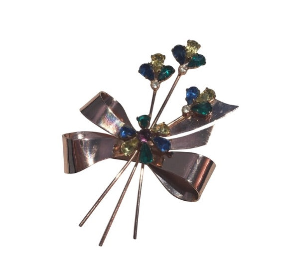 Vintage Coro Corocraft Sterling Silver Colorful Stone Brooch Pin