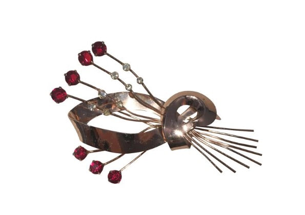 Vintage Corocraft Sterling Silver Red Stone Brooch Pin