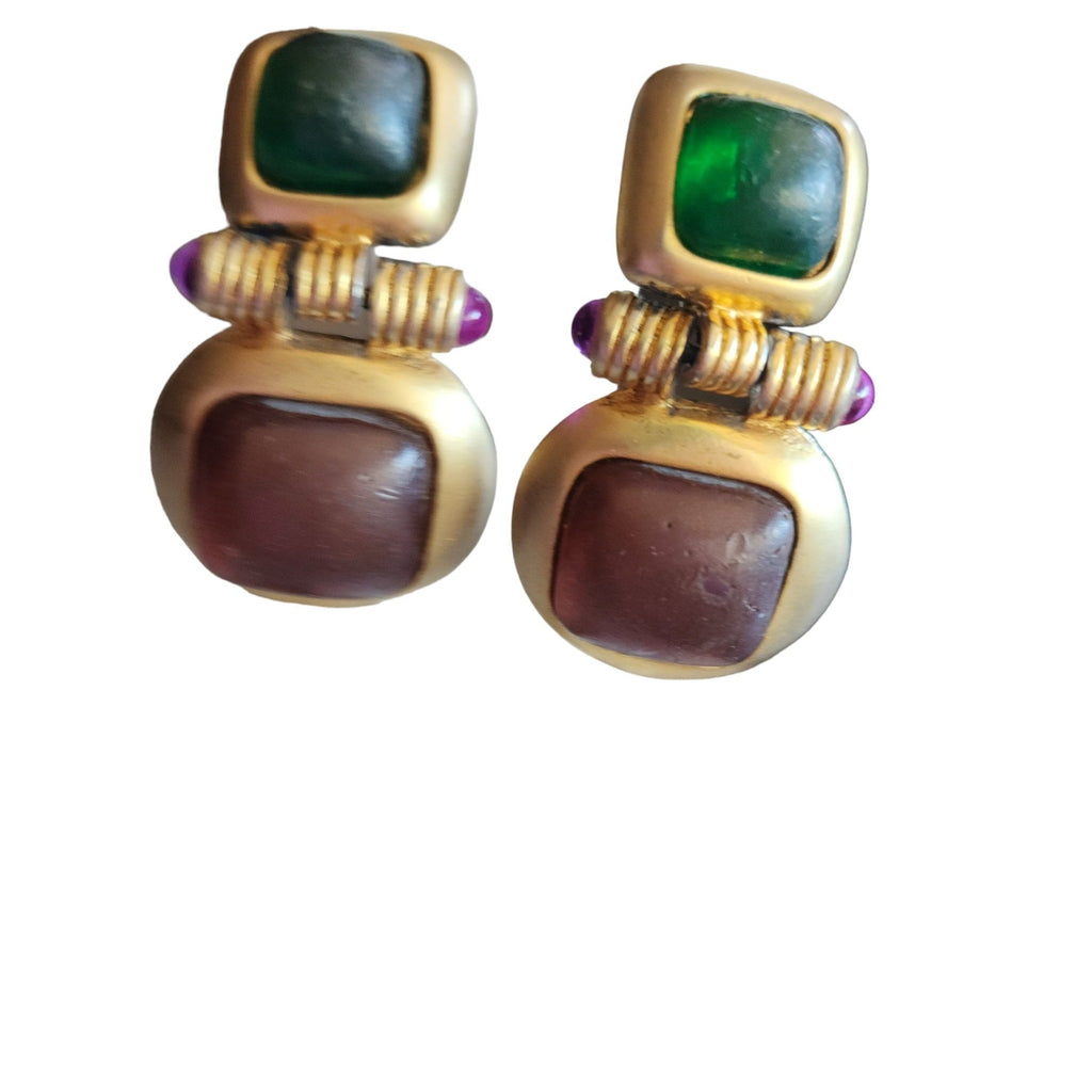 Vintage 80s Opaque Lucite & Matte Gold Clip Earrings (A4235)