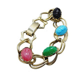 Vintage Kafin Style Glass Scarab Double Link Bracelet (A1075)