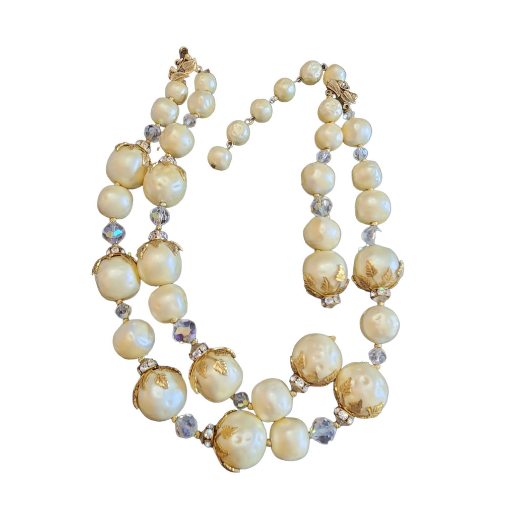 Fabulous Dimpled Creamy Ivory Faux Pearl Double Strand Necklace (A1943)
