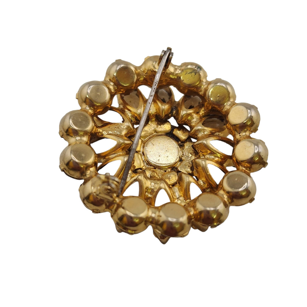 Vintage Blingy Multi Tone Topaz Rhinestone Dimensional Brooch (A5680)