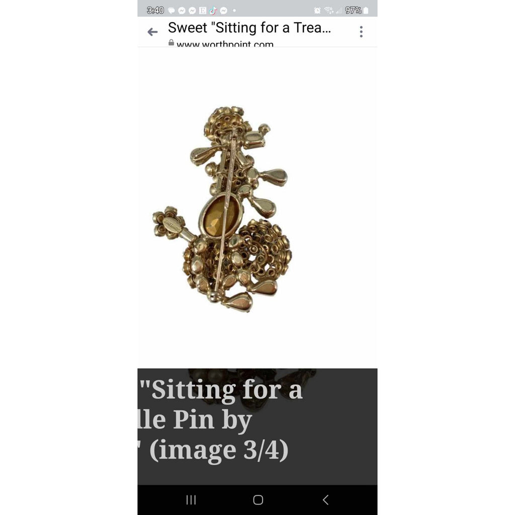 Unsigned Schreiner Rare Unsigned Pearl and Rhinestone Poodle Brooch (A5763)