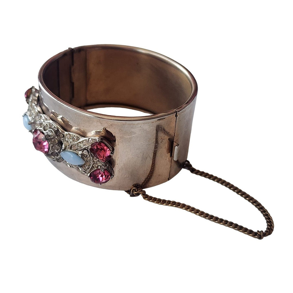 Deco Inspired Vintage Rhinestone Wide Bangle Bracelet (A4806)