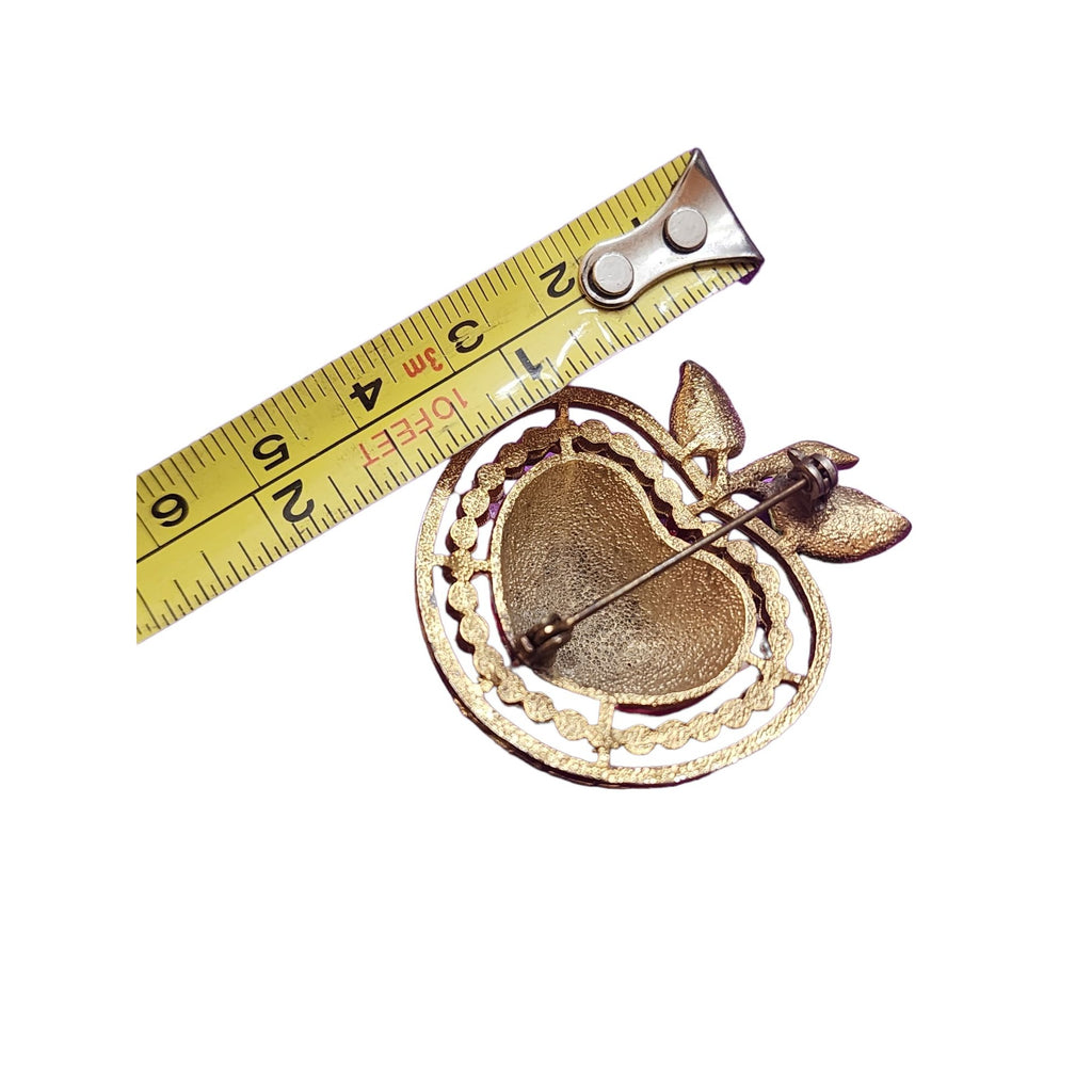 Vintage Marbleized Enamel On Metal Apple Brooch (A2317)