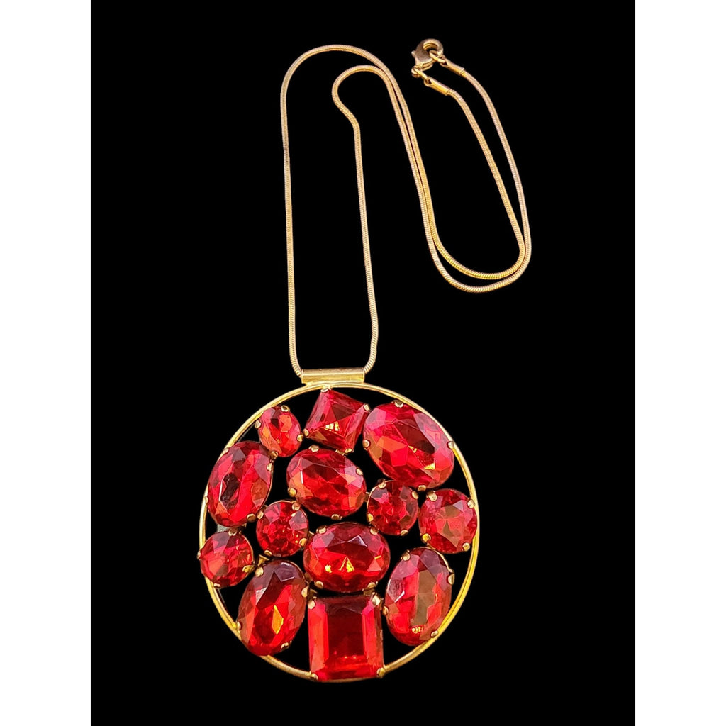 Vintage Acrylic Rhinestone Pendant Necklace (A3966)