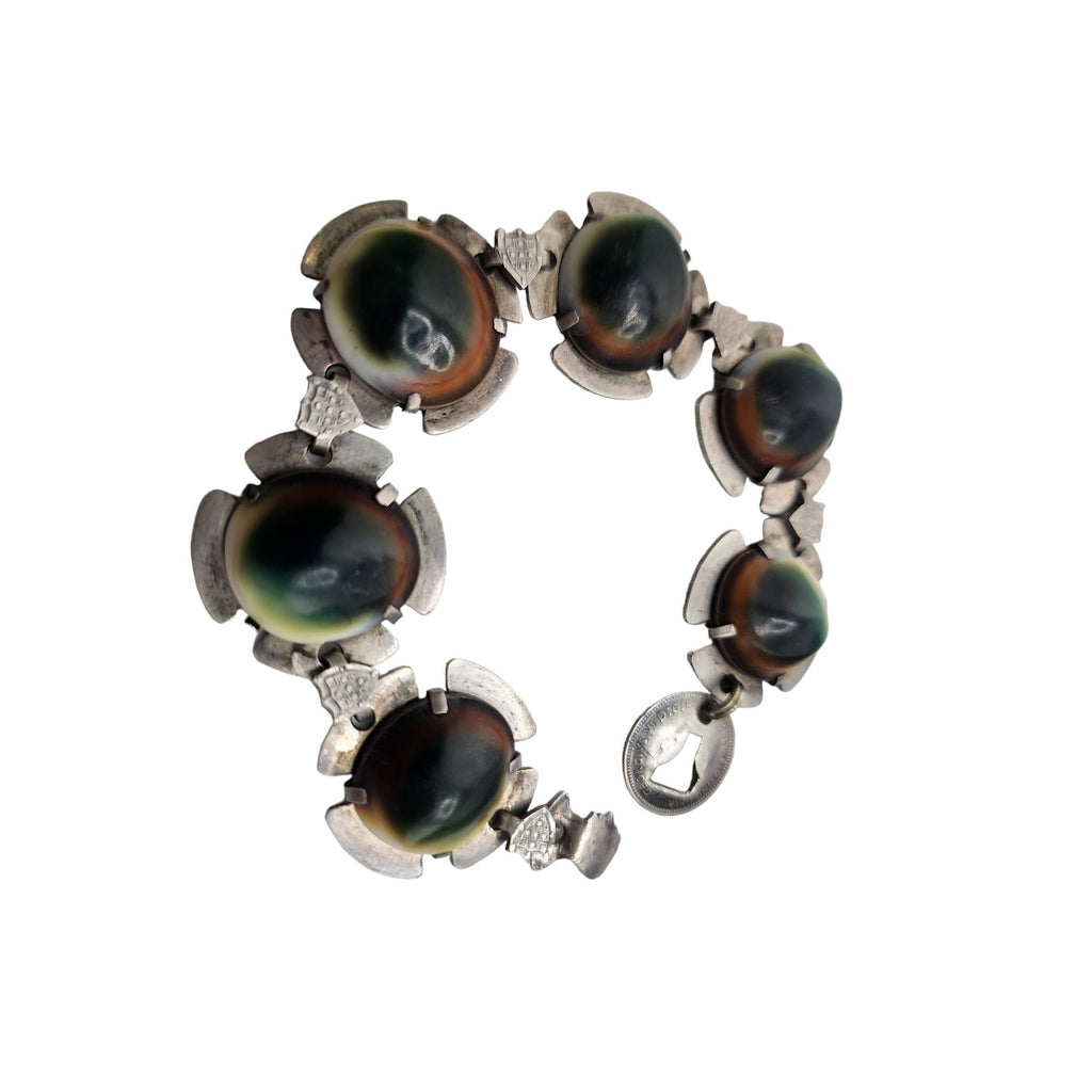 Vintage Unique Operculum Sterling Maltese Cross & Shield Bracelet (A3520)
