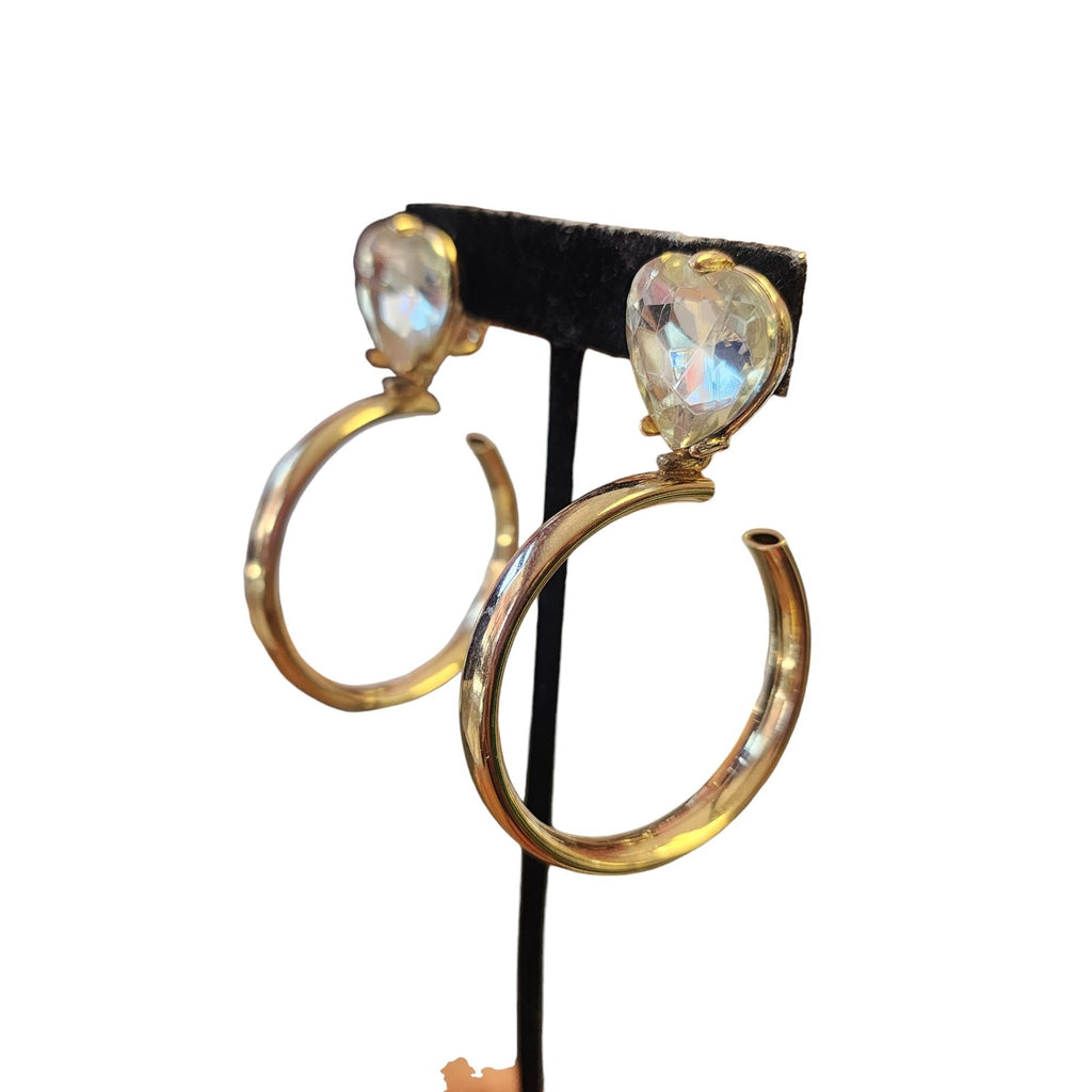 Vintage 80s Heart Hoop Clip On Earrings (A5716)